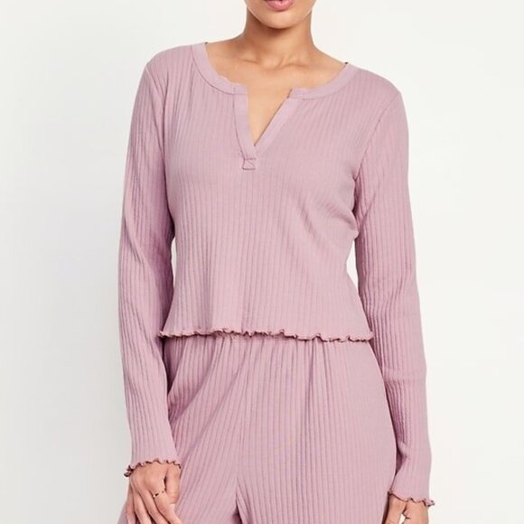 Old Navy Ribbed Knit Pajama Top Split V-neck Mauve Pink Size Large NEW - Picture 1 of 6